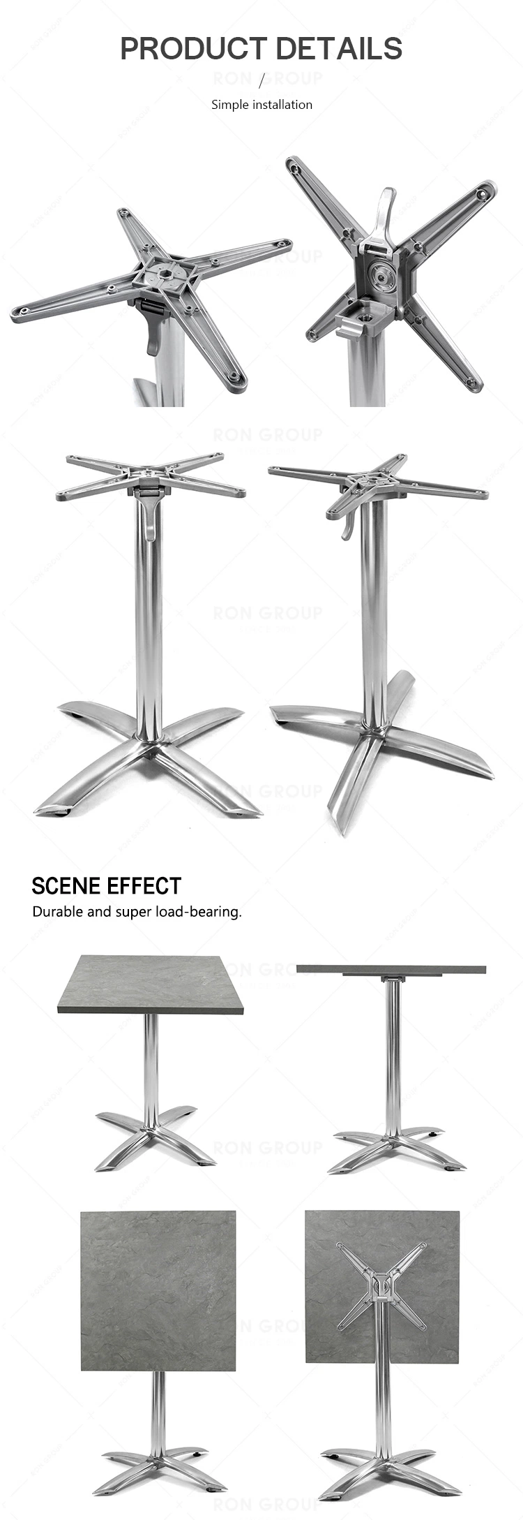 Hot Sales Hotel Wedding Restaurant Aluminum Table Leg Base Furniture Parts for Coffee Shop