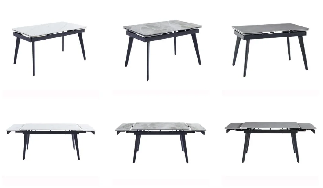 Modern Functional Extandable Dining Table Square Sintered Stone Black Semi-Gloss Painting Leg